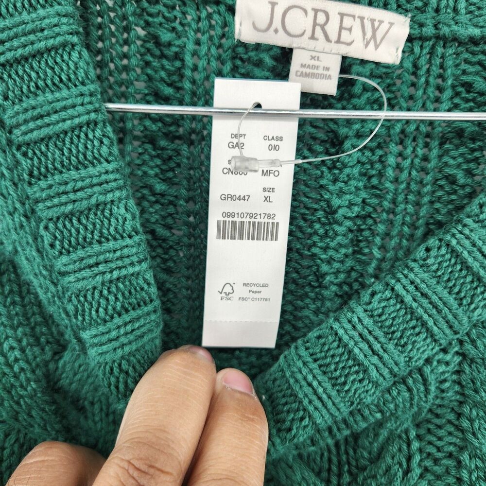 J.Crew‎ Women's Green XL 100% Cotton XL Cable Knit Crewneck Sweater NWT - Picture 2 of 8